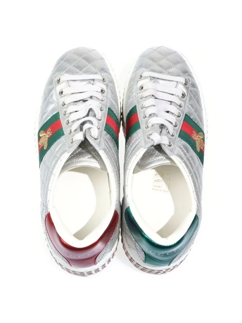 Gucci Ace Embroidery Sherry Line Rhinestone Sneakers Silver 361 2 - Picture 4 of 6